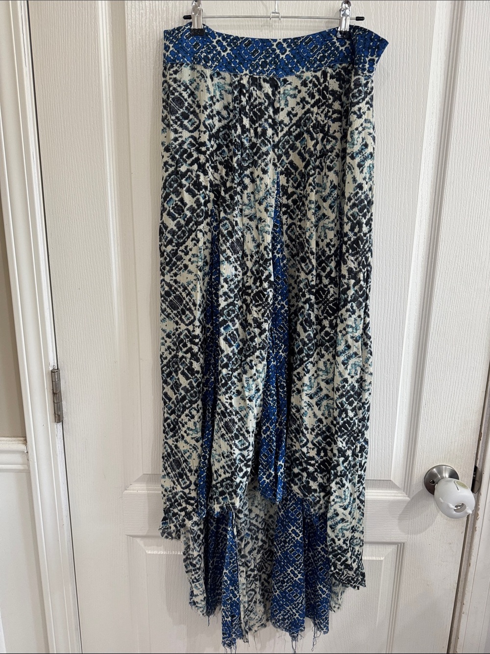 Free People Blue & White Asymmetrical Tiered Maxi Skirt